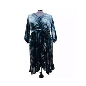 EST 1946 Womens Wrap Midi Dress 3/4 Sleeves Ruffled Hem Front Tie Blue 22/24W